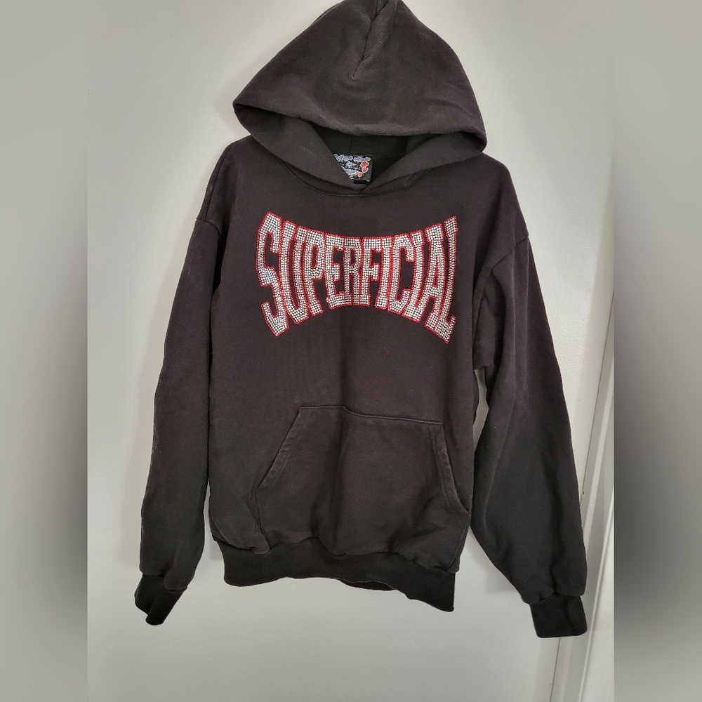 Red and Black Graphic Sweater with Hood